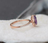 1.7ct Pear Cut Purple Amethyst Engagement Ring Halo 14k Rose Gold Finish