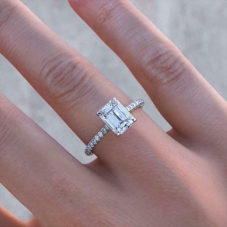 Emerald Cut Diamond Engagement Ring Accent Solitaire 14k