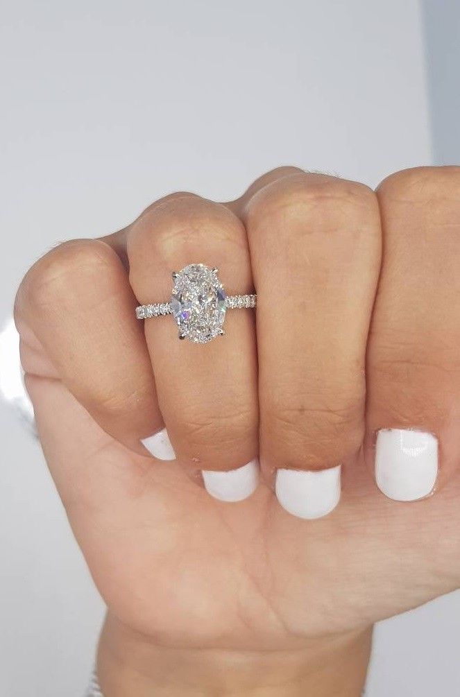 Oval Cut Diamond Accents Solitaire Engagement Ring 14k White