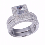 3.5ct Radiant Diamond Engagement Ring 14k White Gold Over Milgrain Double Halo