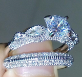 2.9ct Round Cut Diamond Engagement Ring 14k WhiteGold Finish Milgrain Bridal Set