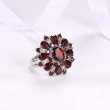 2.4ct Oval Cut Red Garnet Engagement Ring 14k White Gold Finish Floral Solitaire
