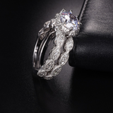 3ct Round Cut Diamond Engagement Ring 18k White Gold Over Milgrain Bridal Set