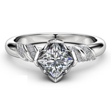 1.5ct Princess Diamond Engagement Ring 14k White Gold Over Lotus Flower Design