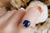 2.5ct Cushion Brilliant Blue Sapphire Engagement Ring 14k White Gold Over Halo