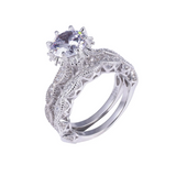 3ct Round Cut Diamond Engagement Ring 18k White Gold Over Milgrain Bridal Set