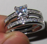 3ct Princess Cut VVS1 Diamond Bridal Set Engagement Ring 18K White Gold Finish