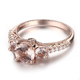 1.7ct Round Cut Peach Morganite Three Stone Engagement Ring 14k Rose Gold Finish