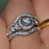 4.5ct Round Cut Diamond Engagement Ring 14k WhiteGold Over Antique Halo Trio Set