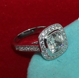 2.5ct Cushion Cut Diamond Engagement Ring 14k WhiteGold Over Milgrain Halo Women