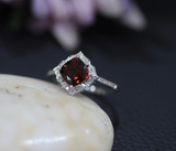 2.5ct Cushion Cut Red Garnet Engagement Ring 14k White Gold Over Cocktail Party