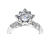1.5ct Princess Diamond Engagement Ring 14k White Gold Over Lotus Flower Design