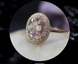 2.5ct Oval Peach Morganite Engagement Ring 14k Rose Gold Over Halo Rope Design