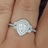 2.5ct Pear Diamond Engagement Ring 14k WhiteGold Over Double Halo Leaf Solitaire