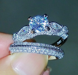 2.9ct Round Cut Diamond Engagement Ring 14k WhiteGold Finish Milgrain Bridal Set