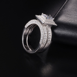 3.5ct Radiant Diamond Engagement Ring 14k White Gold Over Milgrain Double Halo