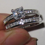3ct Princess Cut VVS1 Diamond Bridal Set Engagement Ring 18K White Gold Finish
