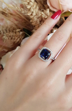 2.5ct Cushion Brilliant Blue Sapphire Engagement Ring 14k White Gold Over Halo