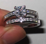 3ct Princess Cut VVS1 Diamond Bridal Set Engagement Ring 18K White Gold Finish