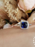 2.5ct Cushion Brilliant Blue Sapphire Engagement Ring 14k White Gold Over Halo