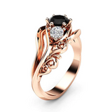 2.5ct Round Black Diamond Engagement Ring 14k RoseGold Over Floral Split Trilogy