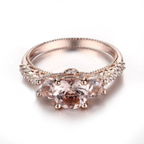1.7ct Round Cut Peach Morganite Three Stone Engagement Ring 14k Rose Gold Finish
