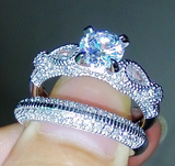 2.9ct Round Cut Diamond Engagement Ring 14k WhiteGold Finish Milgrain Bridal Set