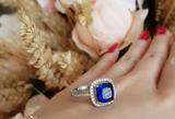 2.5ct Cushion Brilliant Blue Sapphire Engagement Ring 14k White Gold Over Halo