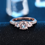 1.7ct Round Cut Peach Morganite Three Stone Engagement Ring 14k Rose Gold Finish