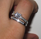 3ct Princess Cut VVS1 Diamond Bridal Set Engagement Ring 18K White Gold Finish