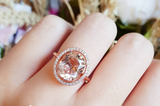 3.2ct Oval Cut Peach Morganite Engagement Ring 18k Rose Gold Over Halo Solitaire