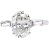 2.5ct Oval Diamond Trilogy Engagement Ring 14K White Gold Over Baguette Accent