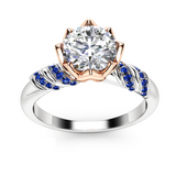 1.5ct Round Cut Diamond Engagement Ring 14k Dual Tone Finish Lotus Flower Design