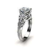 2.4ct Round Cut Diamond Engagement Ring 14k White Gold Finish Art Deco Filigree