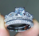 2.9ct Round Cut Diamond Engagement Ring 14k WhiteGold Finish Milgrain Bridal Set