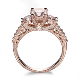 1.7ct Round Cut Peach Morganite Three Stone Engagement Ring 14k Rose Gold Finish