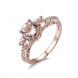 1.7ct Round Cut Peach Morganite Three Stone Engagement Ring 14k Rose Gold Finish