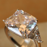 4ct Asscher Cut Diamond Trilogy Solitaire Engagement Ring 14K White Gold Over