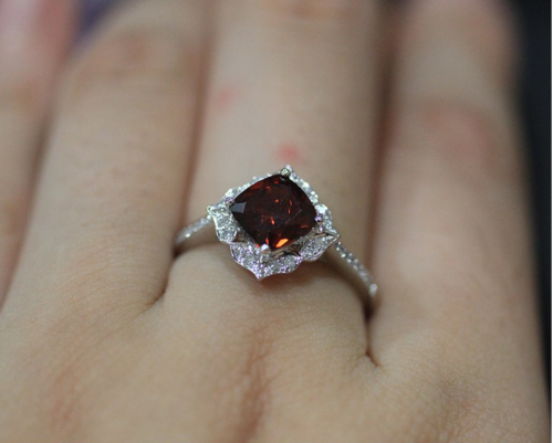 2.5ct Cushion Cut Red Garnet Engagement Ring 14k White Gold Over Cocktail Party