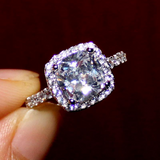 2.8ct Cushion Cut Diamond Halo Engagement Ring 14K White Gold Over Round Accent