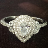 2.5ct Pear Diamond Engagement Ring 14k WhiteGold Over Double Halo Leaf Solitaire