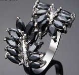 2.5ct Marquise Cut Black Diamond ByPass Leaf Engagement Ring 14K White Gold Over