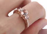 1.7ct Round Cut Peach Morganite Three Stone Engagement Ring 14k Rose Gold Finish