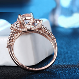 1.7ct Round Cut Peach Morganite Three Stone Engagement Ring 14k Rose Gold Finish