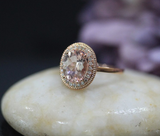 2.5ct Oval Peach Morganite Engagement Ring 14k Rose Gold Over Halo Rope Design