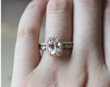 3ct Oval Cut Peach Morganite Bridal Set Engagement Ring 14k Rose Gold Finish