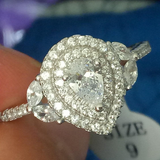 2.5ct Pear Diamond Engagement Ring 14k WhiteGold Over Double Halo Leaf Solitaire