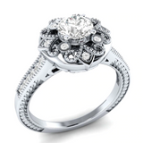 2.5ct Round Diamond Engagement Ring 14k WhiteGold Over Antique Milgrain Floral