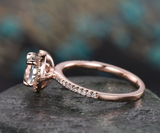 1.5ct Round Cut Peach Morganite Engagement Ring 14k RoseGold Over Halo Solitaire