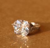 4ct Asscher Cut Diamond Trilogy Solitaire Engagement Ring 14K White Gold Over